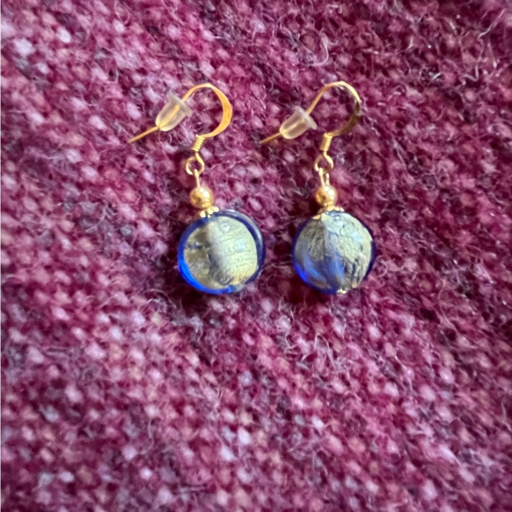 Elegant Blue and Gold Dangle Earrings